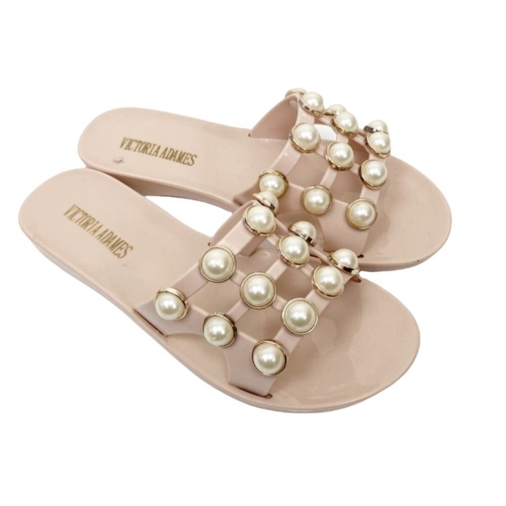 Victoria Adames Marsella Cream Pearl Jelly Slide Sandals Sz 7